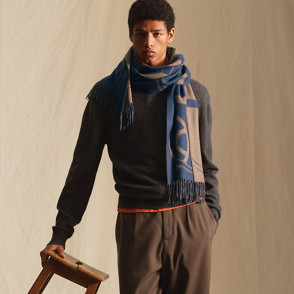 エルメス　マフラー　アンタルラック　エケストル　グレー　美品 名東】エルメス マフラー アントルラック エケストル グレー カシミヤ